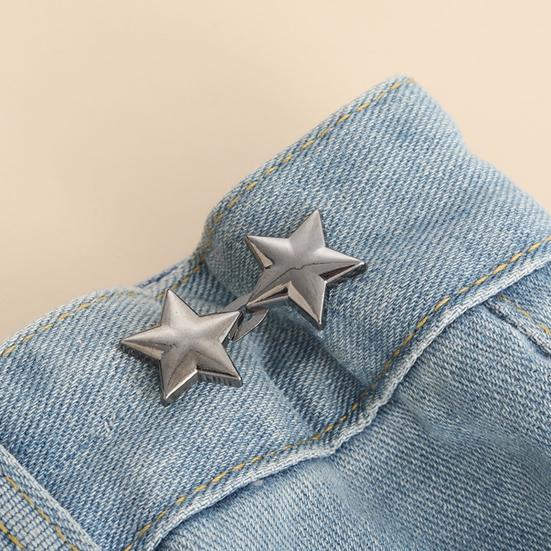 2 Pairs Pants Waist Tightener for Loose Jeans Alloy Star Jean Waist Pin No Sew Detachable Waist Buckle Button Pins for Women Jeans Skirts Trousers