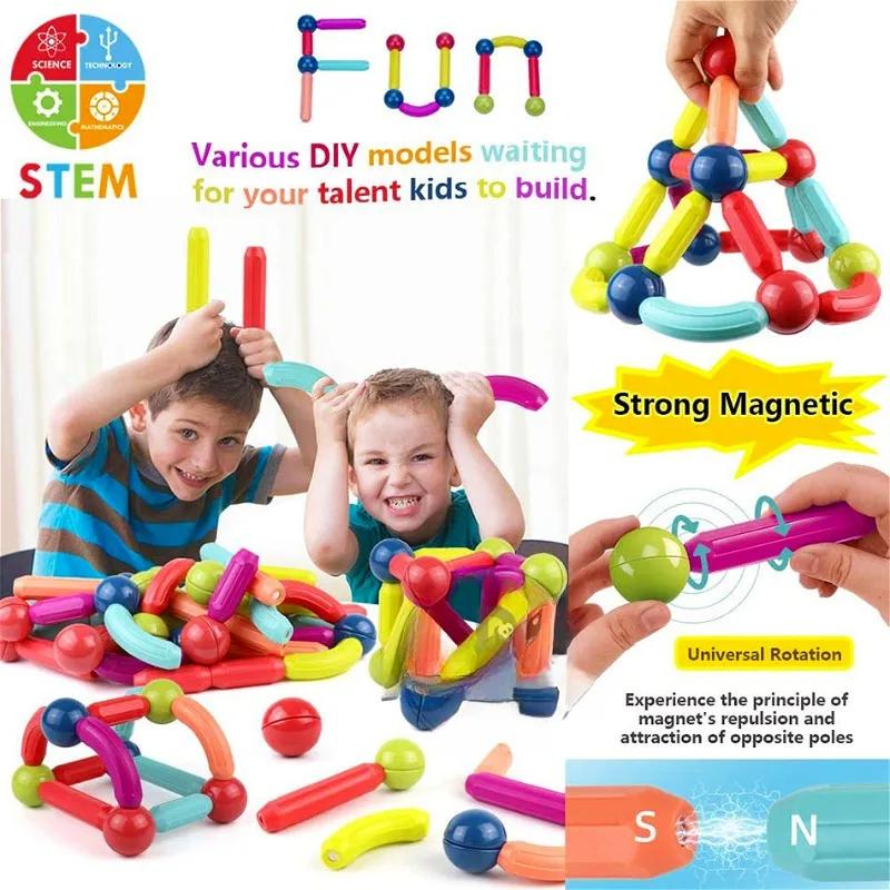 Magnetic Building Blocks Set Kids Toys Magnetic Rods and Bars Magnetic Blocks Montessori Kids Educational Toys Boys and Girls