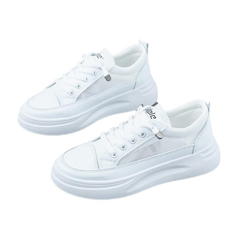 Casual sports thin mesh shoes 2025 summer new versatile mesh breathable white shoes women's shoes thick sole