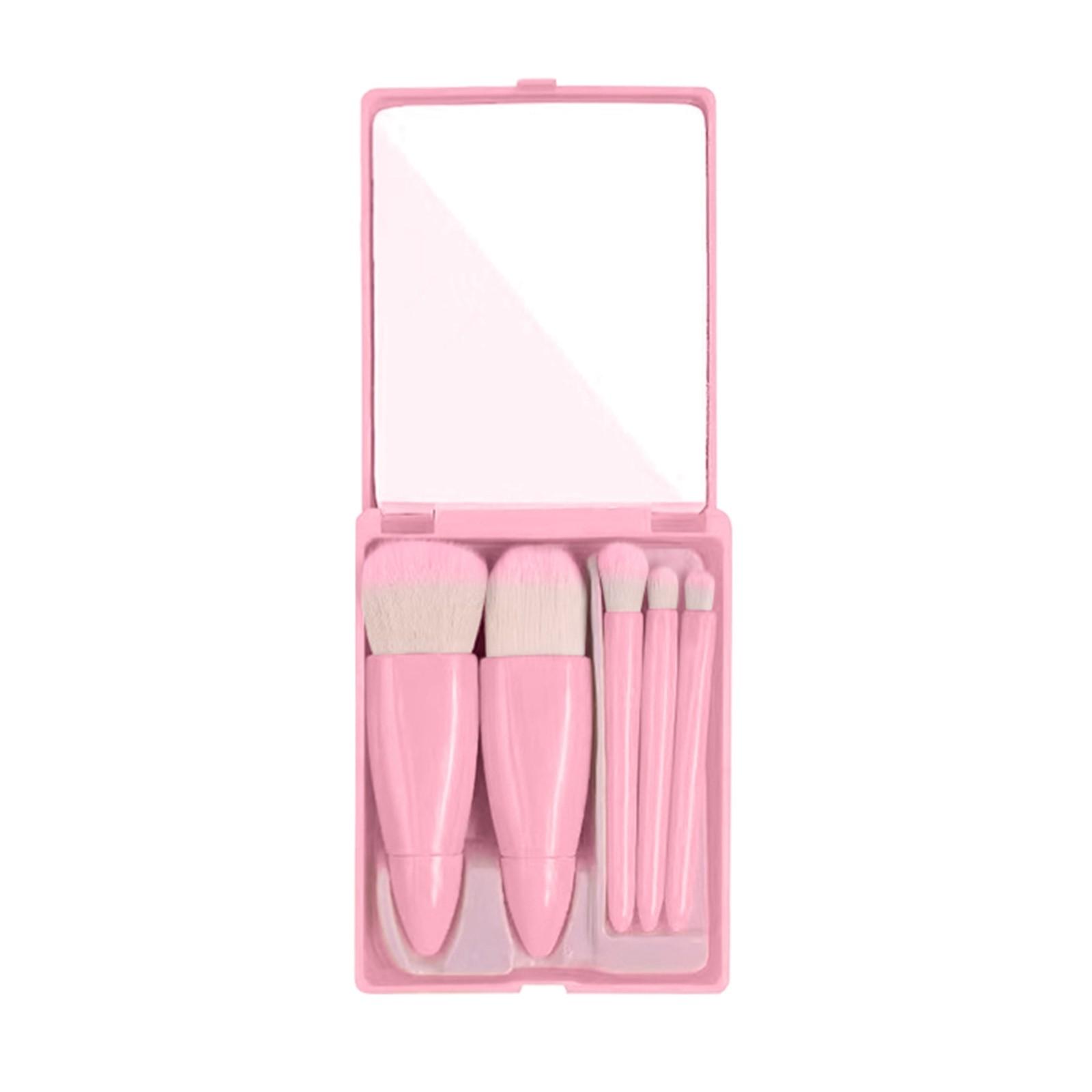 

Портативный дорожный набор из 5 кистей для макияжа с зеркалом, многофункциональная кисть One Size розовый