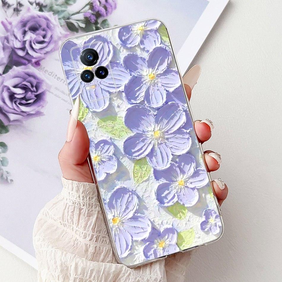 For Vivo V21e V2061 / V21 4G 5G V2050 V2066 Phone Case VivoV21e V 21 4G Elegant Floral Cat Printing Soft Silicone TPU Cases