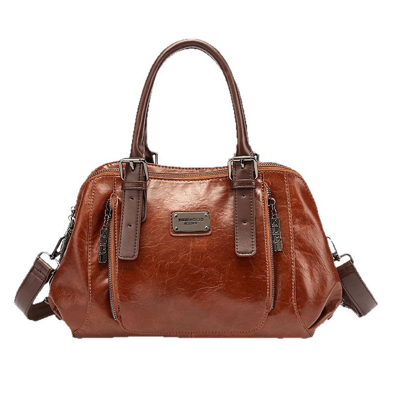 Neue Retro-Mode Europäischer und Amerikanischer Stil Einzelne Schulter Handgehalten Crossbody Große Kapazität Weiches Leder Kissen Boston Damen Tasche
