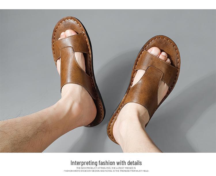 Men's Korean Style Non-Slip Beach Sandals - Trendy Single Strap Outdoor Slippers