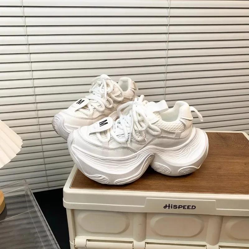 Fashion 2025 Mesh Women's Vulcanize Shoes Outdoor Breathable Casual Women Sneakers Solid Lace-Up Light Platform Ladies Casual Sneakers