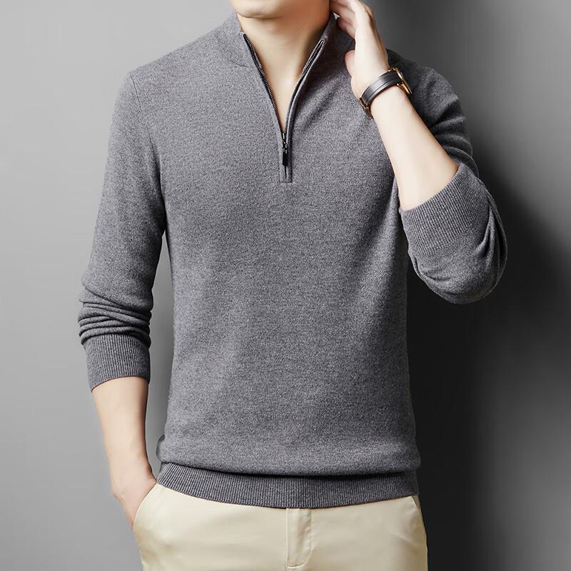 Yiliteng Men's 100% Wool Half-Zip Pullover Sweater