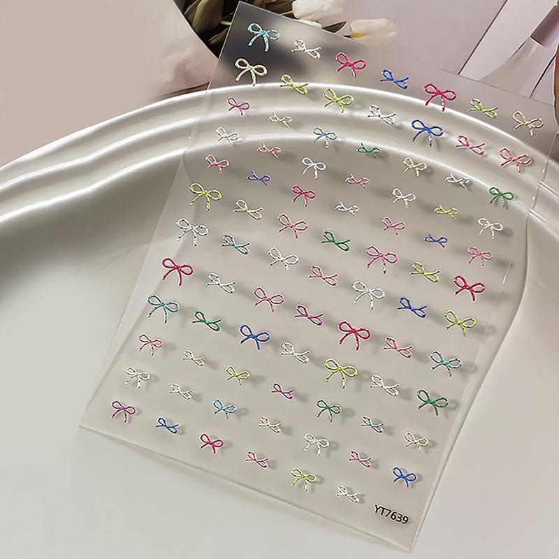 1pc Colorful Bow Ribbon Bowknot Nail Sticker 3D Mini Nail Appliques Adhesive Decal Nail Charms Nail Art Manicure Decorations DIY