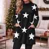 Women's Flannel Star and Heart Print Pullover Long Sleeve Crewneck Top with Pocket