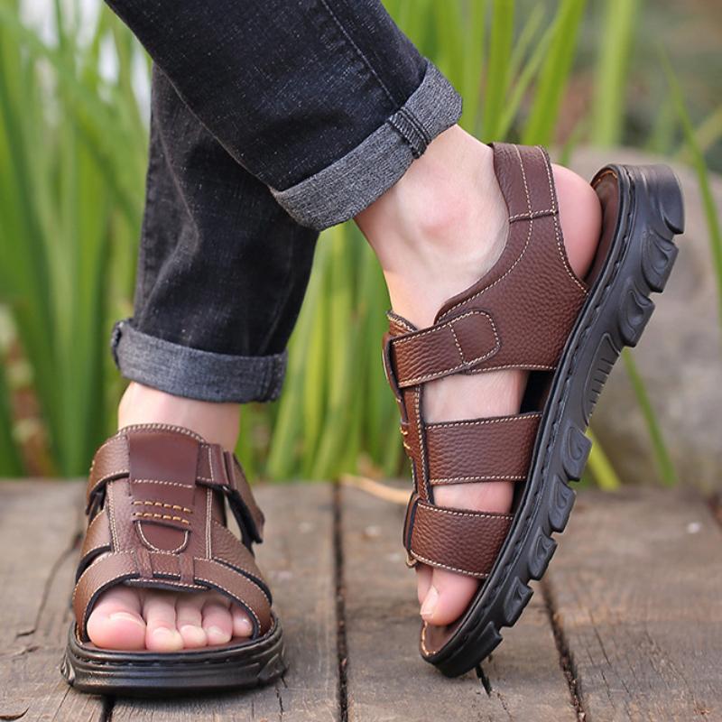 Fashion 2024 New Men's Sandals leather Slippers outdoor Non-slip Thick-soled Roman leather sandals for men Beach Shoes sandalias hombre