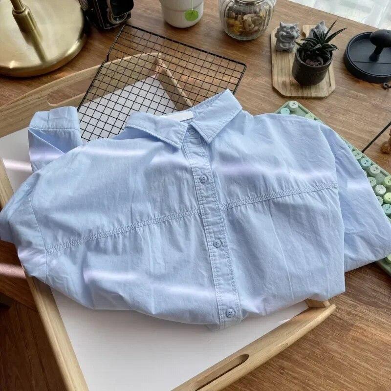 Herbst Mode Taste Hemd Baumwolle Bluse Frauen Tops Einfache Feste Farbe Drehen Unten Kragen Hemd Beiläufige Lose Kleidung Blusas 29618