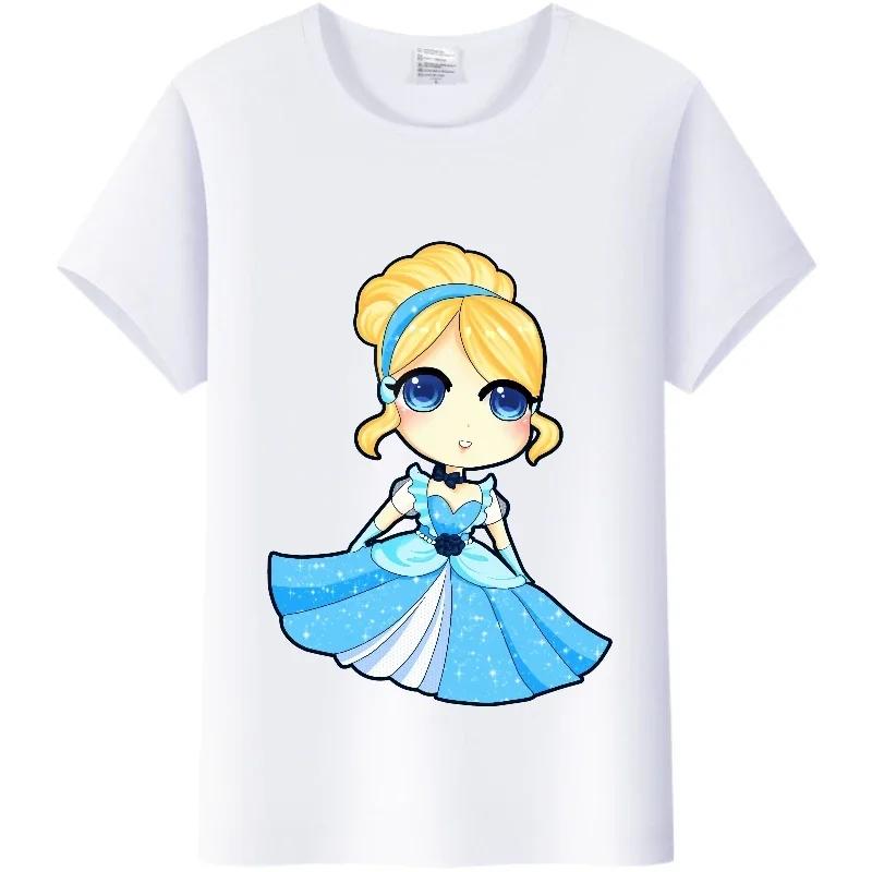 T-shirt Kawaii Disney Cartoon Ragazza Camicia Principessa Donna Estate 2024 Abbigliamento Y2K Top Manica Corta Magliette Carine Bluse Bianche Larghe