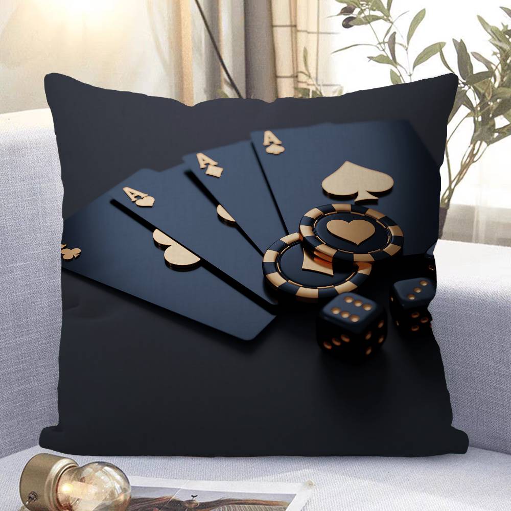 

Art Poker Pillow Case Removable Washable Cushion Cover – All-Season Soft Linen 16x16Inch