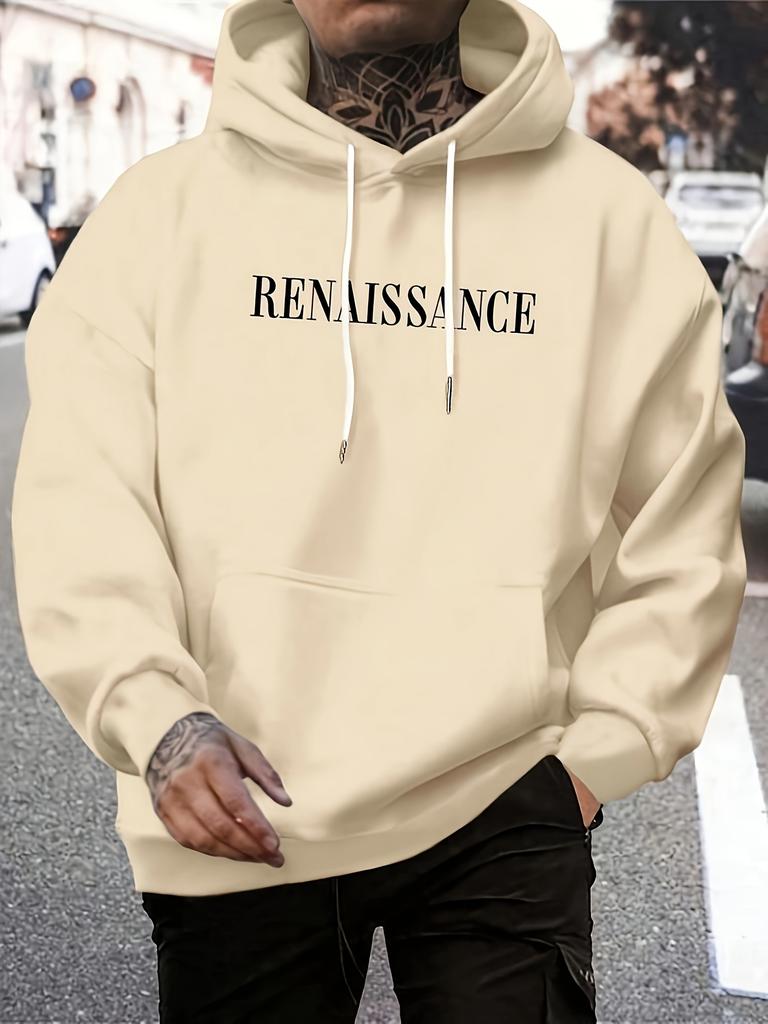 Renaissance Angel Oil Painting Print Men Hip Hop Athletic Hoodie, Vintage Winged Saint Cloud Letter Back Design, Loose Oversized Street Sweatshirt