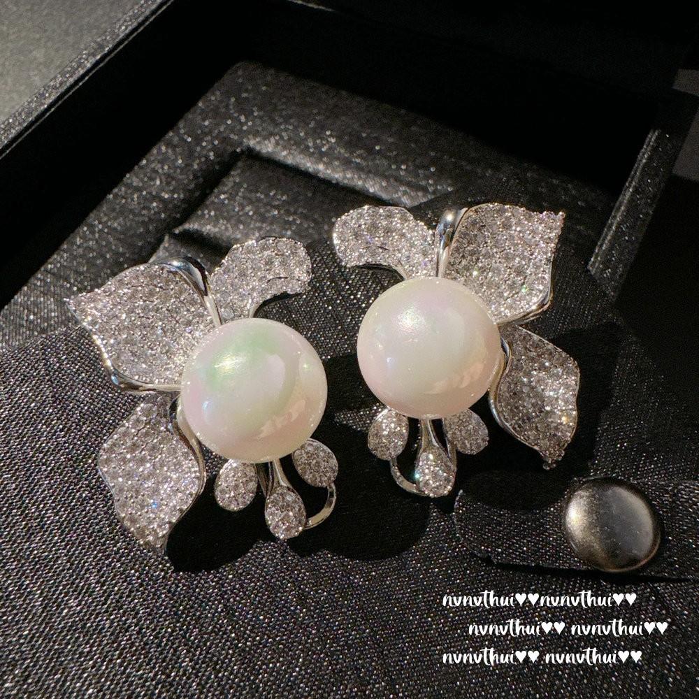 Bright Like A Galaxy Moon Gem Pearl Fringed Earrings, Rich Woman'S Love, Butterfly Zircon Fringed Earrings