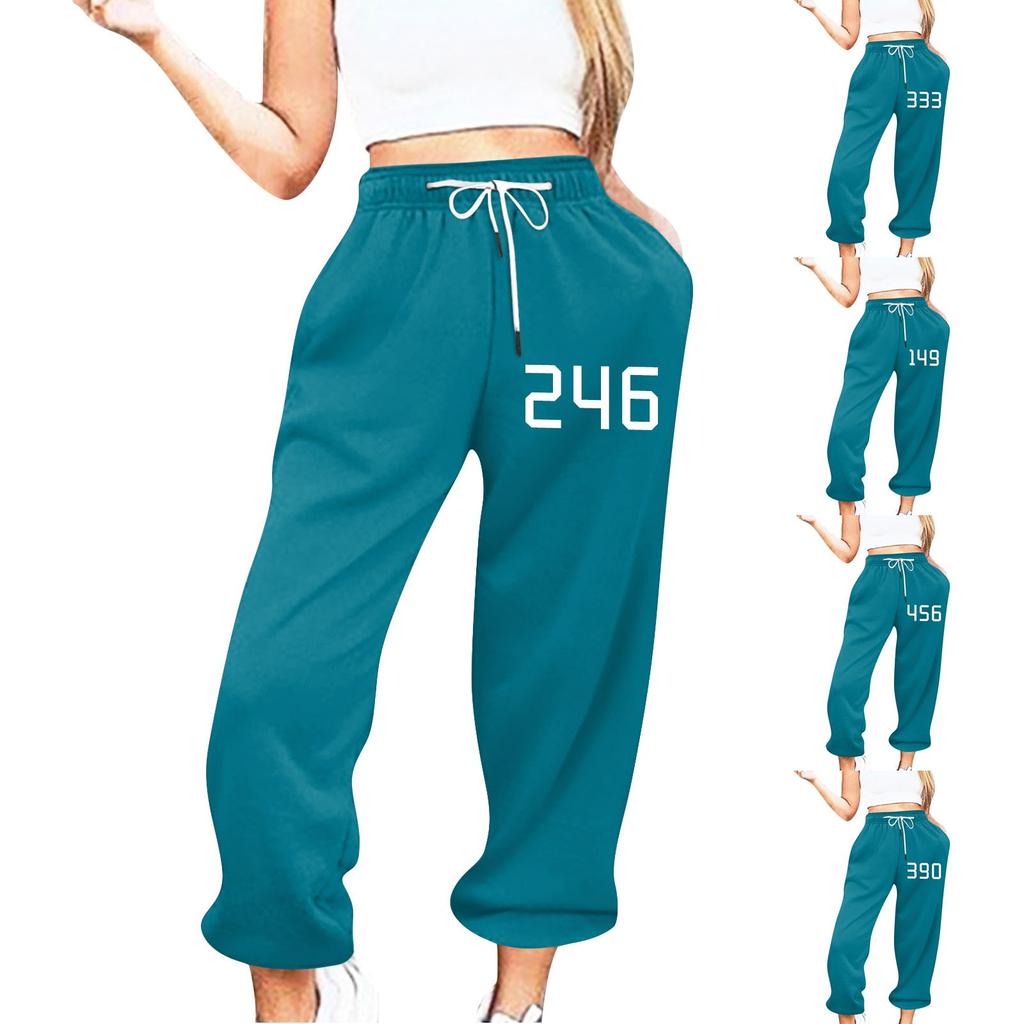 Women's Casual Fashion Printed Casual Pants, Sanitary Pants, Drawstring Elastic Waist Leggings