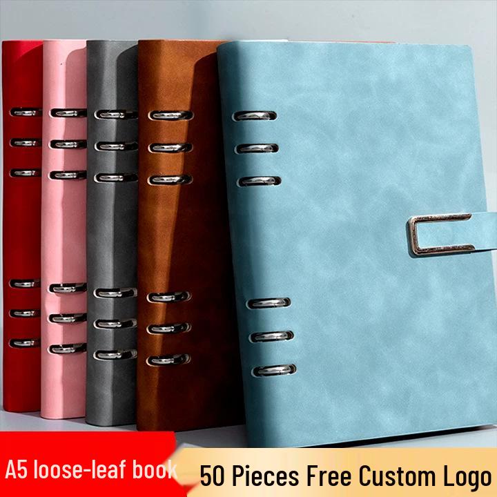 A5 Leather Loose-Leaf Notebook with Removable Cover & Magnetic Buckle