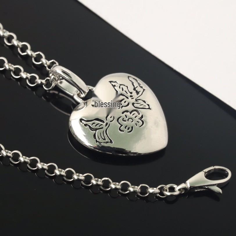 

Ожерелье-подвеска в виде сердца из стерлингового серебра 925 пробы с цветочным и птичьим узором Любовь бесстрашная , с жемчужной цепочкой для мужчин и женщин.