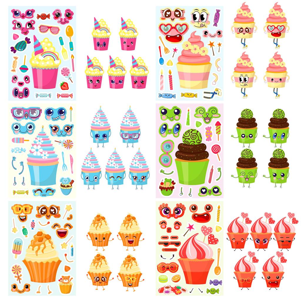 6 Photos/paste Cake Face Change Stickers for Children's Fun Sweet Ice Cream Cake Puzzle