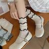 Lolita Ruffle Lace Cotton Mid-Calf Socks for Women - White Wood Ear Trim, Thin Summer Style