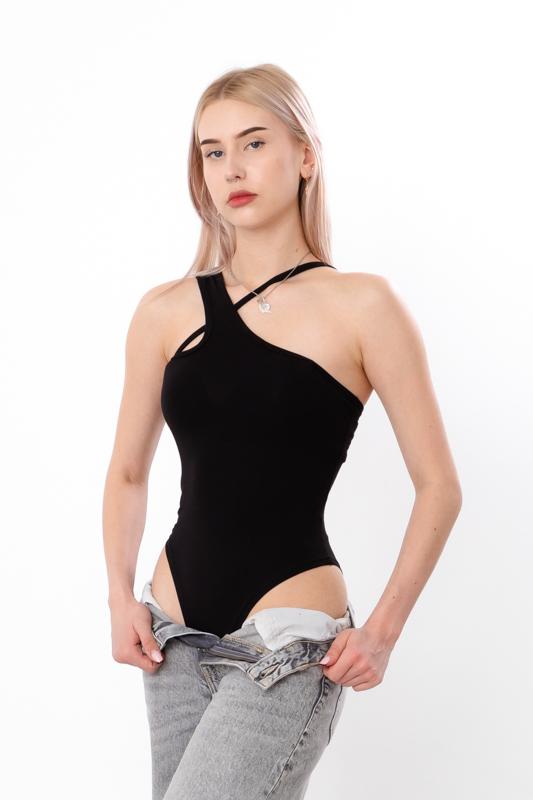 Women's One-Shoulder Bodysuit – Soft Stretch Fulara, Asymmetric Neckline, Sexy & Stylish Summer 3421-036 HC