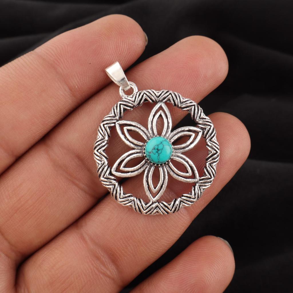Blue Turquoise Gemstone 925 Sterling Silver Jewelry Handmade Pretty Pendant1.48" CP-29-29