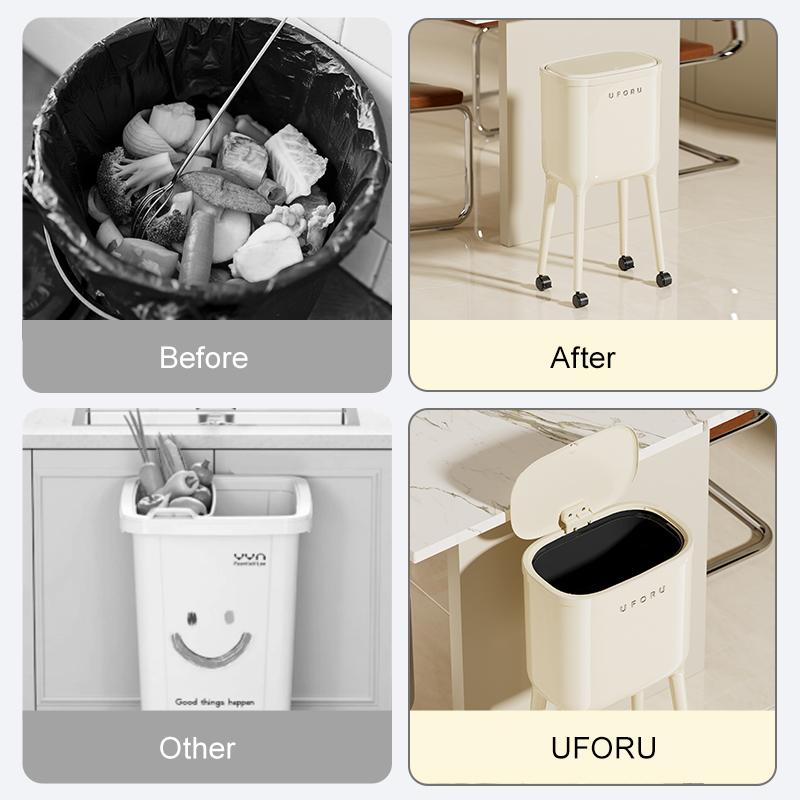 UFORU Tall No Bending Trash Can Universal Wheels Double Barrel Creative Waste Bin for Kitchen Living Room Bedroom