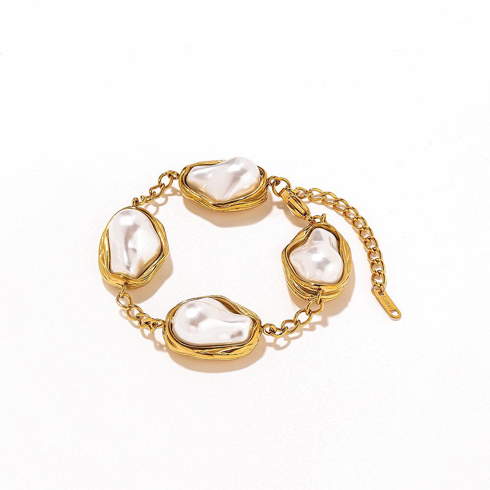 Yingtai Vintage Barokowa Bransoletka z Pereł - Stal Nierdzewna i Tytanowa z Pokryciem Złotem 18k, Nieblaknąca, Drobno Polerowana dla Kobiet