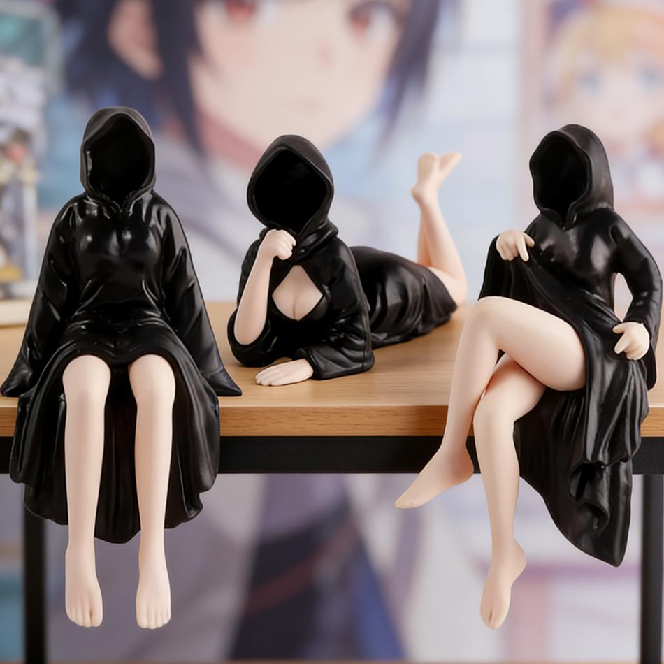 Gifts 3P Mysterious Black Robe Queen Sitting Bookshelf Sculpture Handmade Statue Dark Style Home Desktop Halloween Decoration
