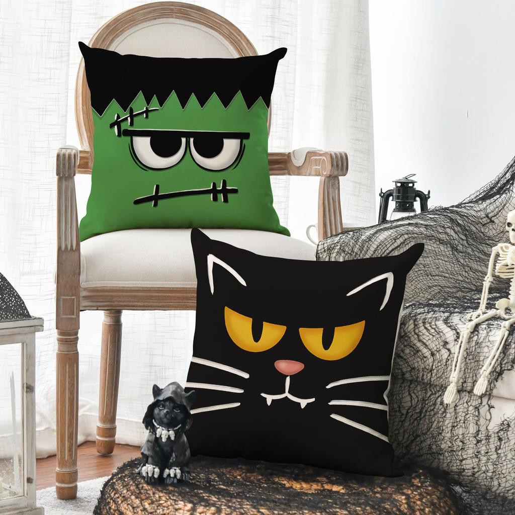 1/4Pcs Halloween Pillowcase, Halloween Orange Fun Emoji Cushion Cover, Decorative Sofa, Living Room, Bedroom Cushion Cover