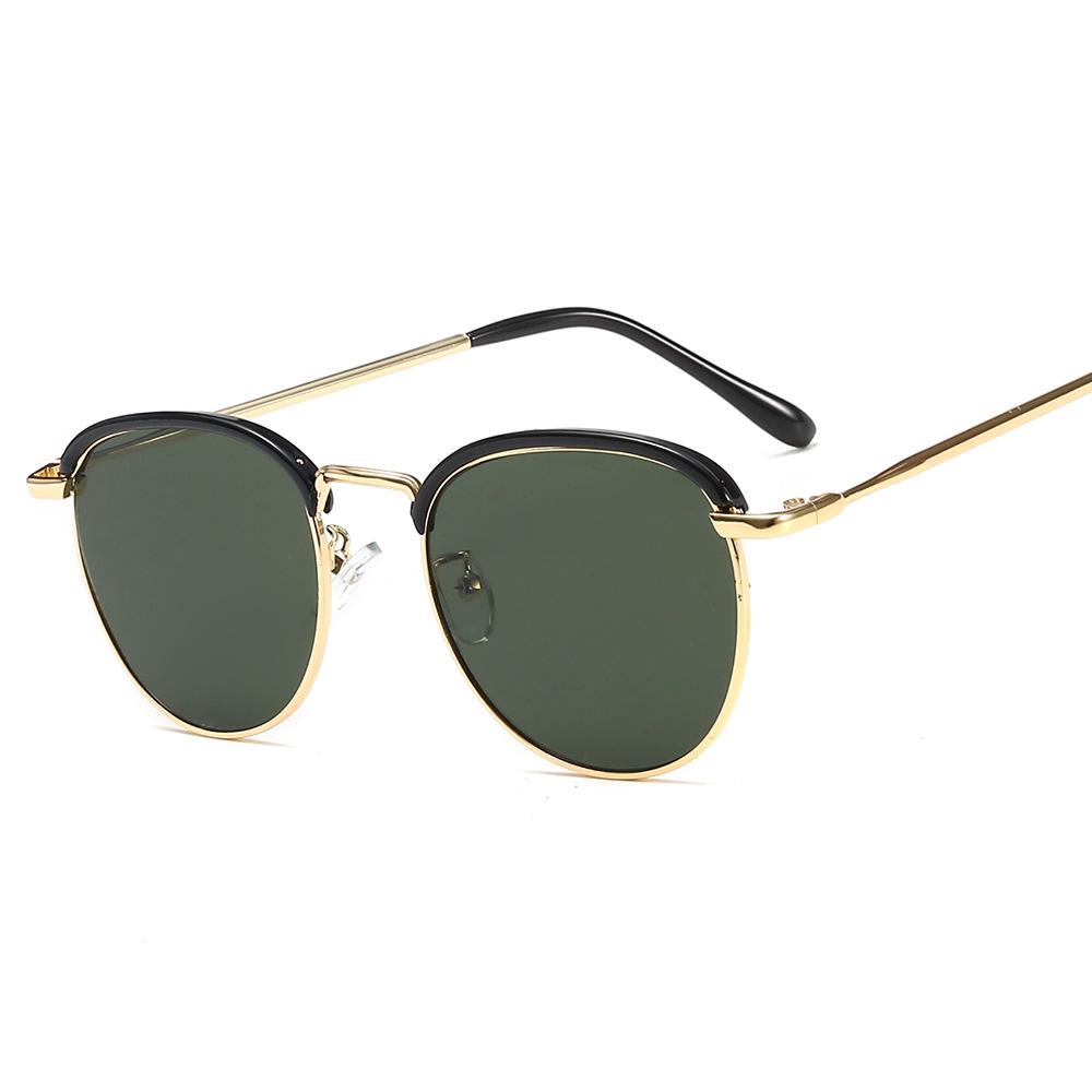 Korean Retro Half-Frame Round Sunglasses for Men & Women