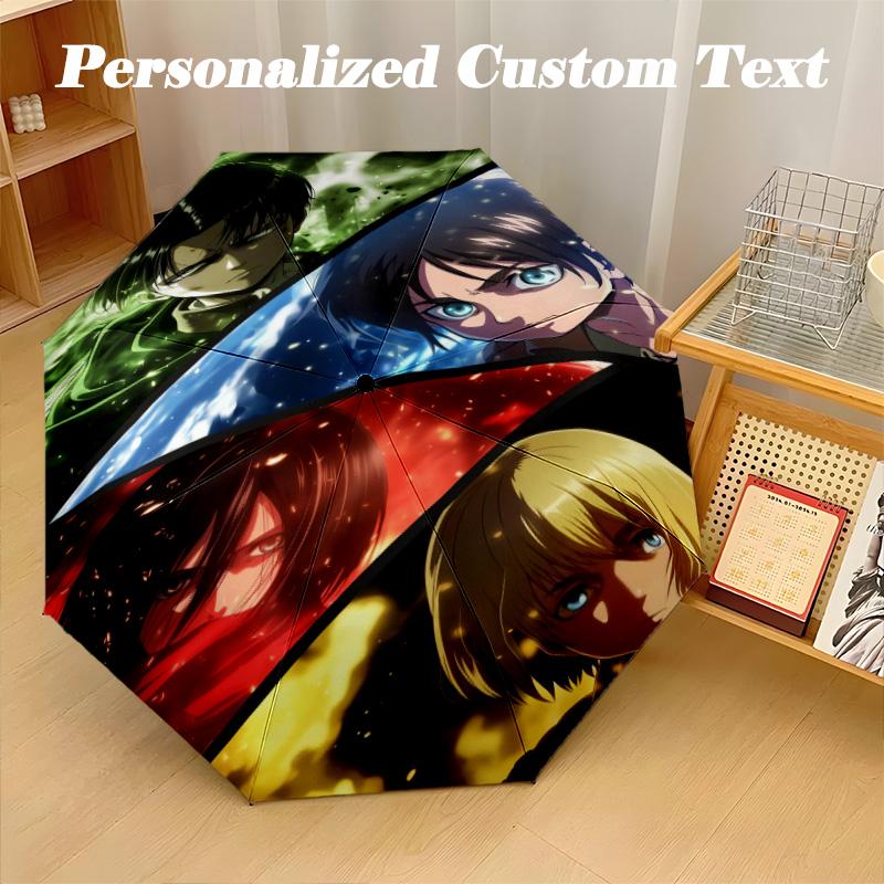 8‑Rib Automatic Umbrella, Attack On Titan Design Foldable Umbrella for Sun Rain Protection Travel