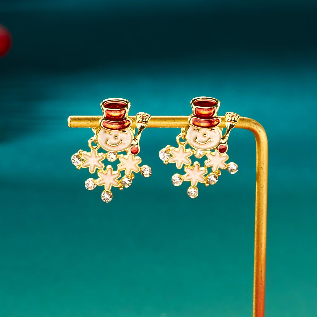 Colorful Crystal Zircon Snowman Dangle Earrings Cute Christmas Tree Snowflake Bow Studs For Women Holiday Party Gifts