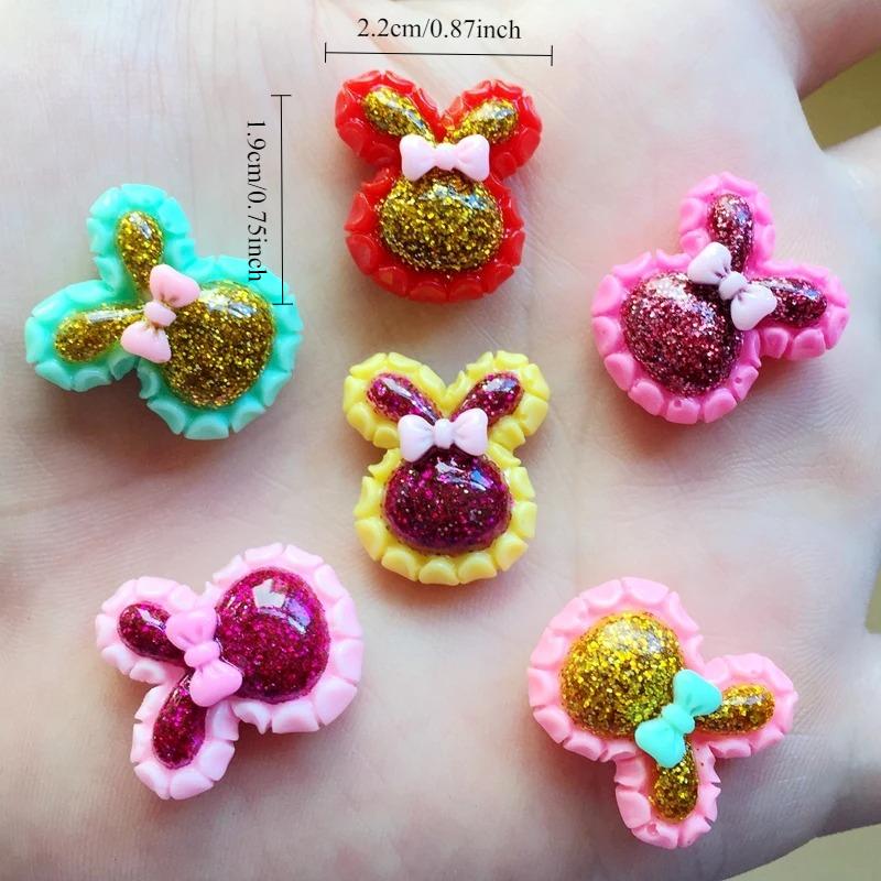 Mix 19*22mm 12pcs rabbit Dust Bling Resin Flat Back Cabochon for Hair Bow Center Scrapbooking A07