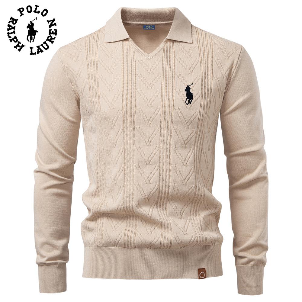 Polo Ralph Lauren 2025 Autumn and Winter New Embroidery Men's Jacquard Sweater Men's Pullover Sweater Solid Color V-neck Knitted Sweater Men
