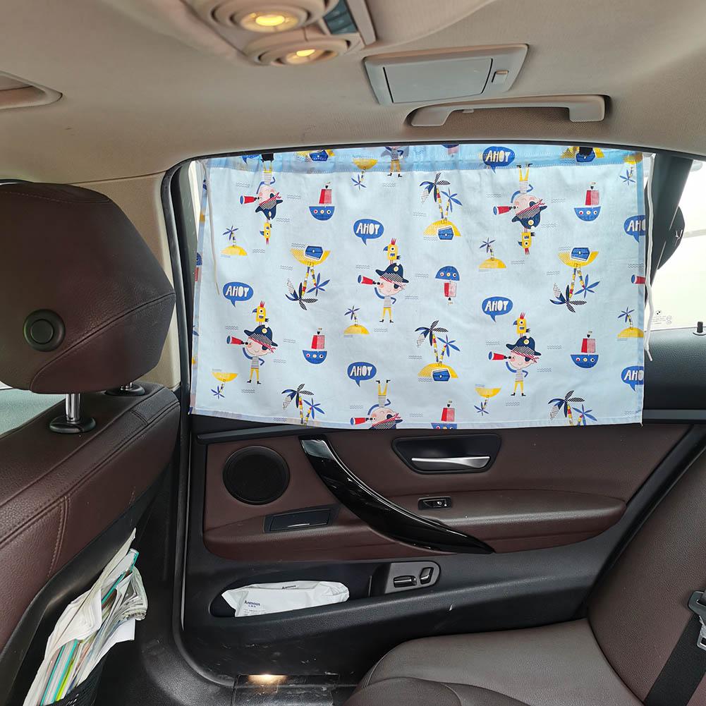 Suction Cup Sliding Curtain Cute Cotton Baby Car Window Sunshade Cover UV Protection Suction Cup Cloth Curtain for Kids Toddler