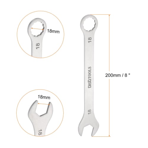 uxcell Combination Spanner, Ratchet Wrench, Thin Spanner Wrench, 18mm, CR-V Steel, Mirror Finish, Rust-Resistant Plating, 15 Open End, 12-Point Socke