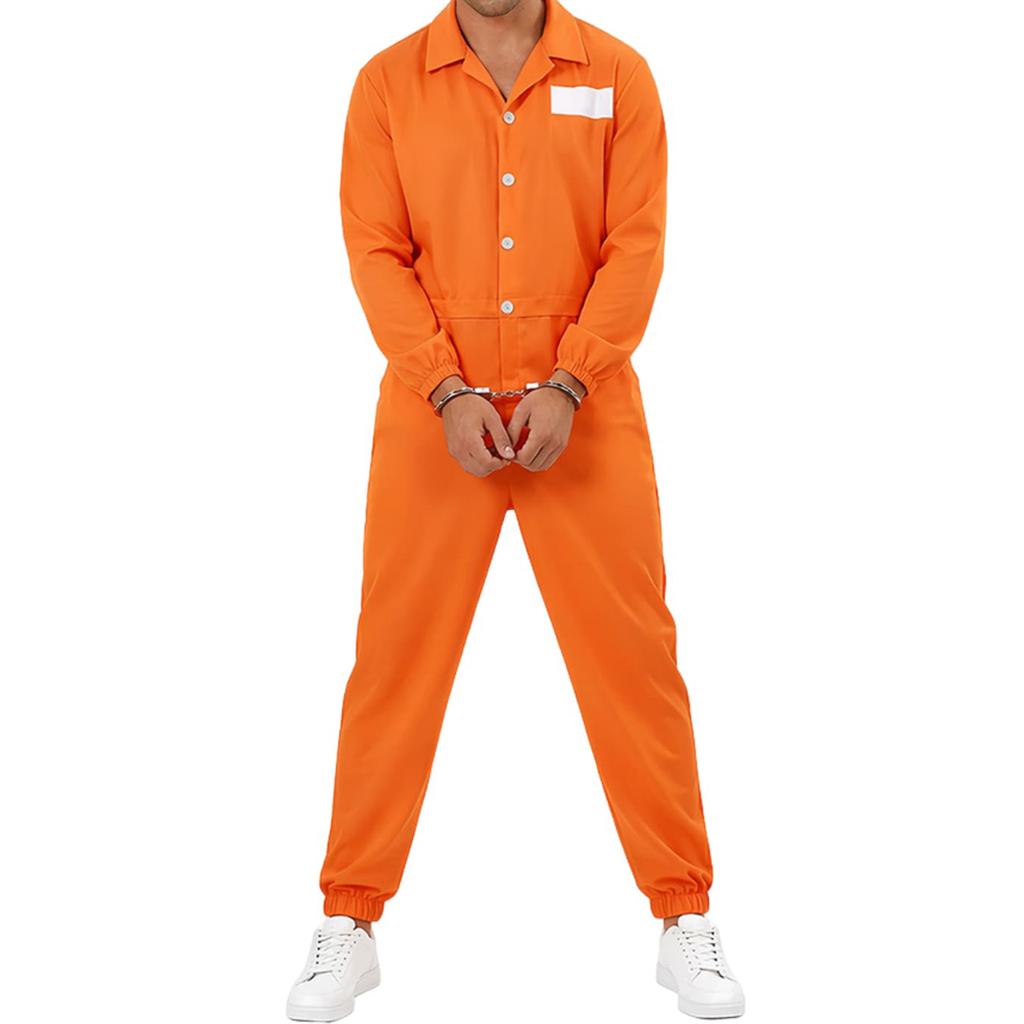 Erwachsenen Gefängniswärter Kostüm für Herren - Gestreifter Gefängnisoverall Rollenspiel Outfit für Halloween und Kostümpartys