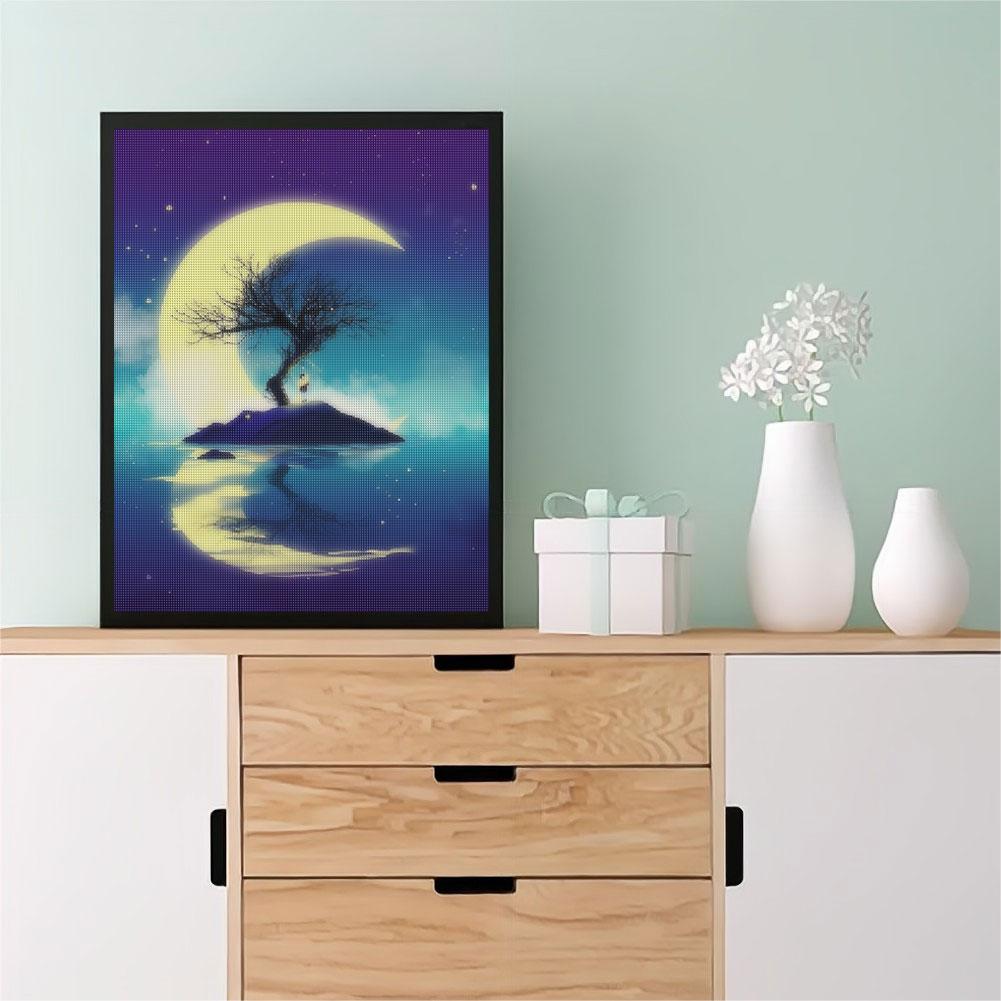 Diy Diamond Painting Landscape Moon Full Round Handmade 5d Diamond For Adults Kits Embroidery Cross Stitch Home Decoration 30x40cm/12x16inch