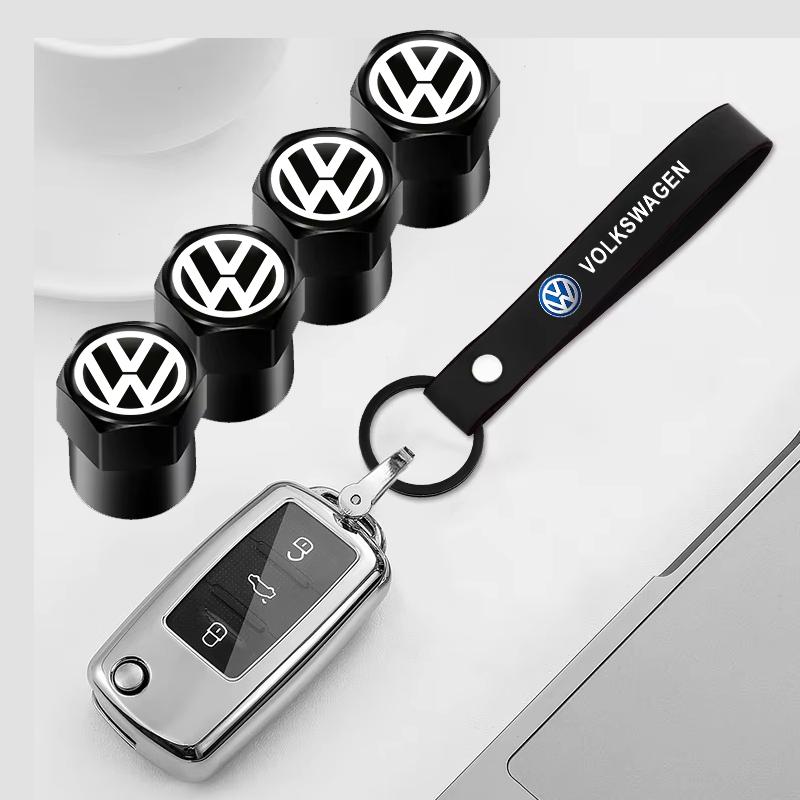 Hub Caps Tire Valve Stem Cap+Keychain Set Dustproof And Practical For Volkswagen GOLF Polo Tiguan VW GTI PASSAT RL7BD4