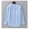 Simple Style Cotton Linen Shirts for Men Spring Summer Daily Casual Long Sleeve Shirt Pocket Stand Collar Solid Color Shirt Beach Breathable Men Top