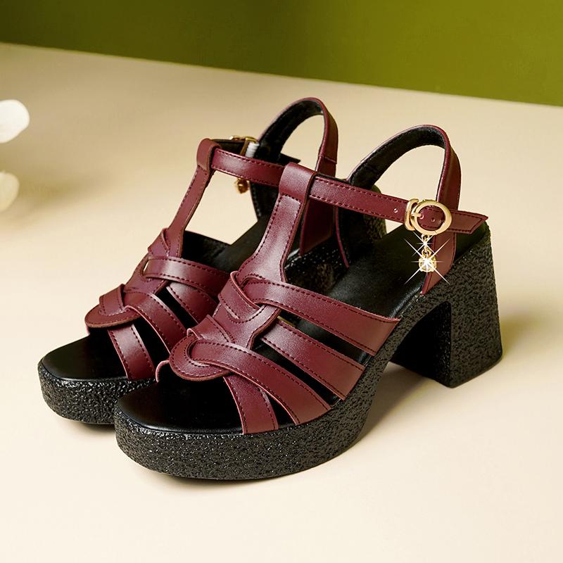 

Fashion AIYUQI Women s High Heels Sandals Platform 2025 New Woven Female Sandals Genuine Leather Summer Sandals For Women 34 темно-красного