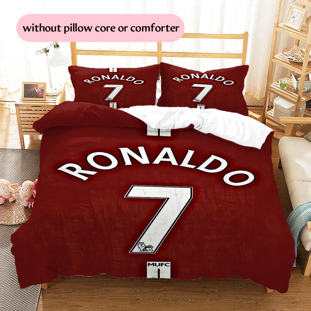 Lenjerie de pat cu model Cristiano Ronaldo Decorațiune pentru casă Cadou de ziua de naștere (1 * husă de pilotă + 2 * fețe de pernă, fără miez),merchandise pentru fani.
