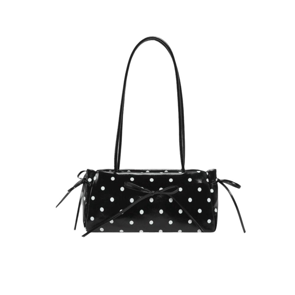 Glänzende PU-Schultertasche mit Schleife Elegante Schlanke Rechteckige Handtasche Gepunktete Unterarmtasche Reise