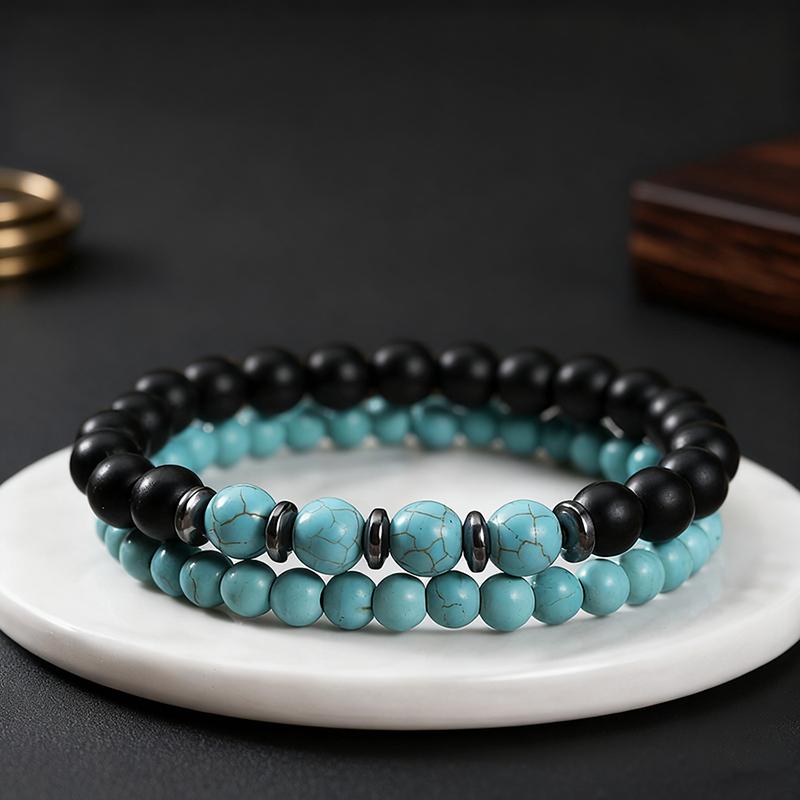 Noter 5 Colors Men Bracelet Set 2Pcs/Pair Tiger Eyes Howlite Stone Strand Braclet Positive Energy Healing Braslet Pulsera Homme