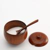 Wooden Salt Cellar Sugar Bowl Pepper Box with Lid and Spoon Salt Seasoning Container Storage Box Wooden Spice Box Spice Jars