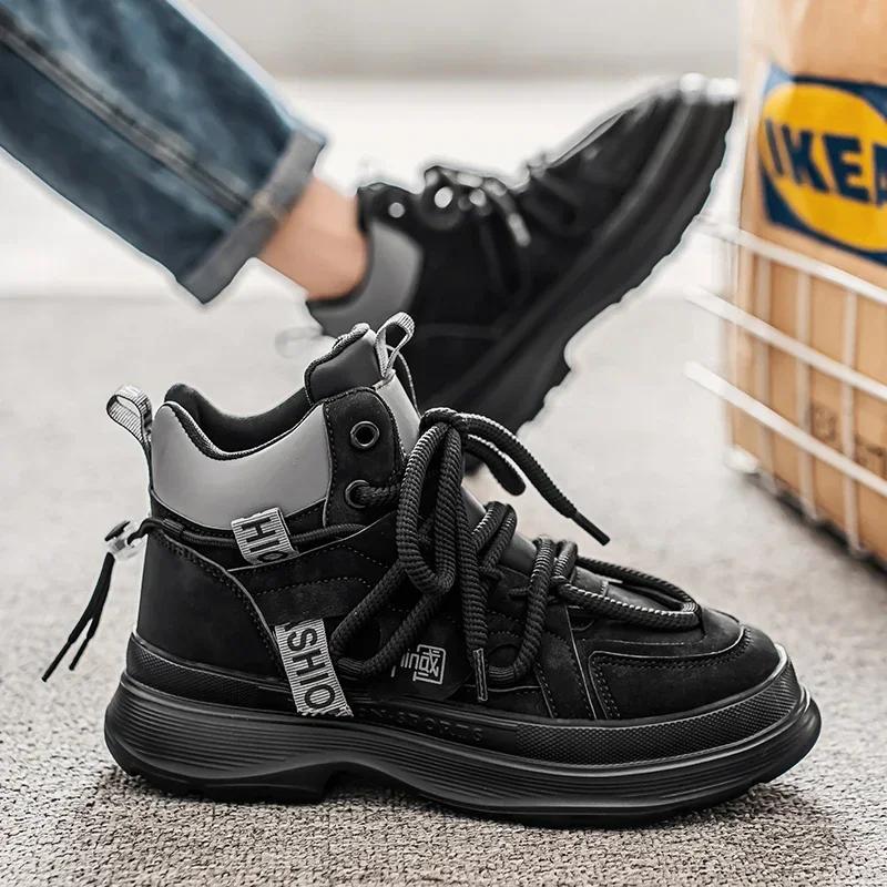 

High Quality High-top Mens Casual Shoes Winter New Retro Trend All-match Work Shoes Men s Thick-soled Ultra-light Casual Shoe 39 чёрный