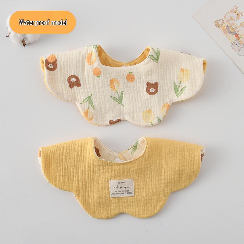 Dwustronny, wodoodporny śliniaczek dla niemowląt w stylu koreańskim z płatkami, wykonany w 100% z gazy bawełnianej