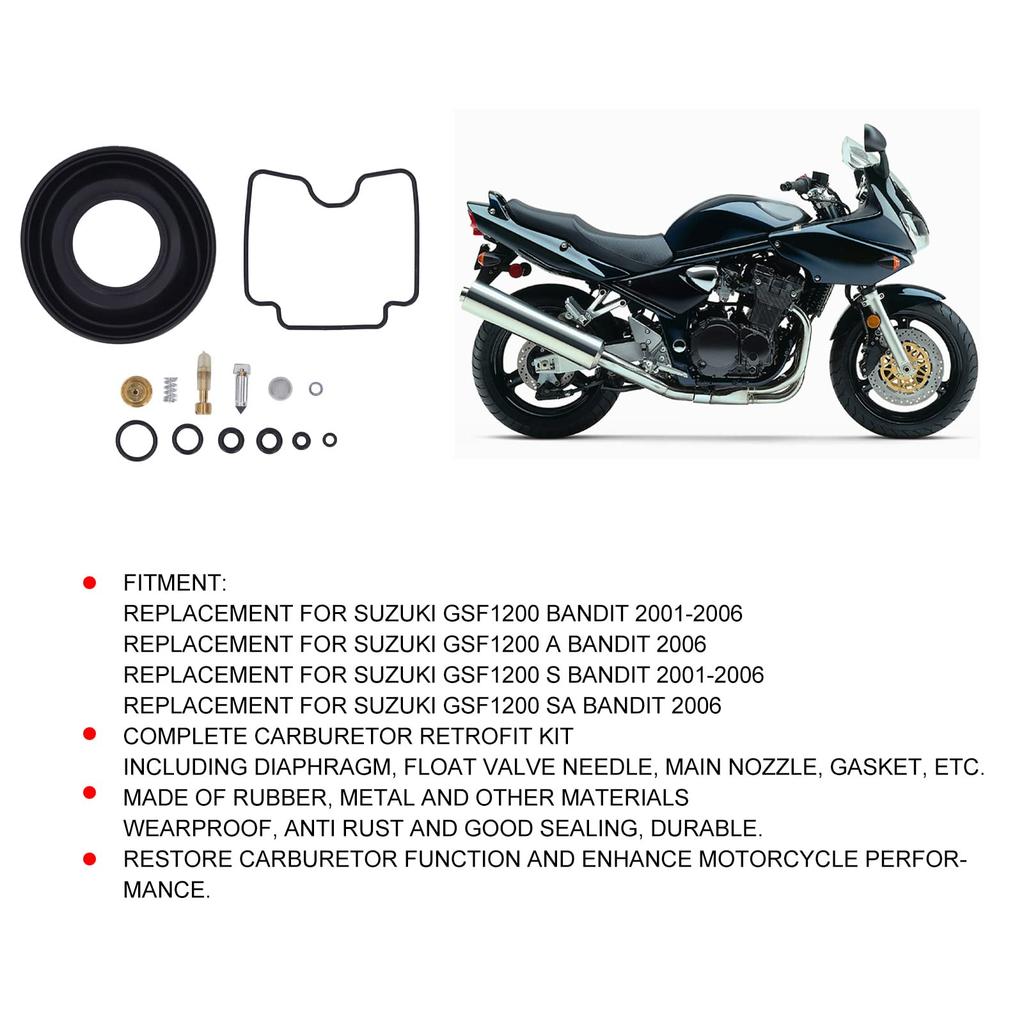 Motorcycle Carburetor Repair Kit for Suzuki GSF1200 Bandit 2001-2006, 56-Piece Carburetor Rebuild Set with Diaphragm Gasket and O-Ring Replacement