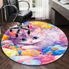 1pc Anime Design Round Carpet Cute Kitten with Colorful Flowers Chair Mat for Office, Home Decor, Living Room, Bedroom, Game Room, Non Slip Rug