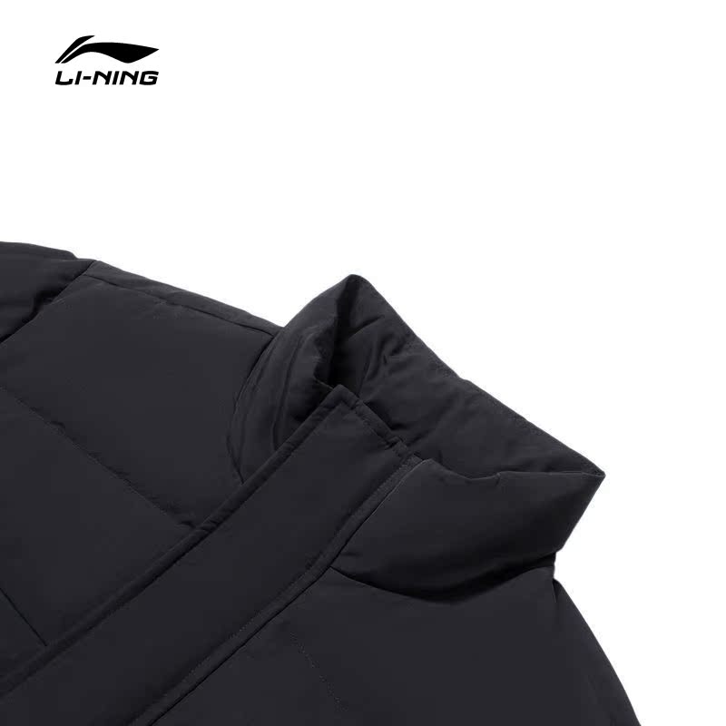 Li Ning Basic Solid Color Stand Collar Short Sleeve Down Jacket Men Outerwear Black AYMS227-3