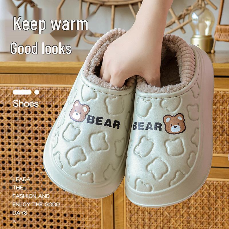 

Маленький медвежонок Водонепроницаемые мультяшные хлопковые тапочки с толстой теплой подкладкой и задником Gray-Green